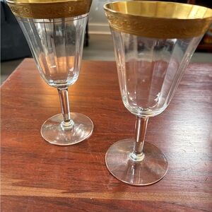 Antique Tiffin-Franciscan Optic Minton Wine Glasses Gold Rimmed Set of 2